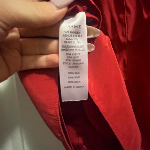 Frame Denim Red Ruched Silk Blouse - Picture 4 of 4